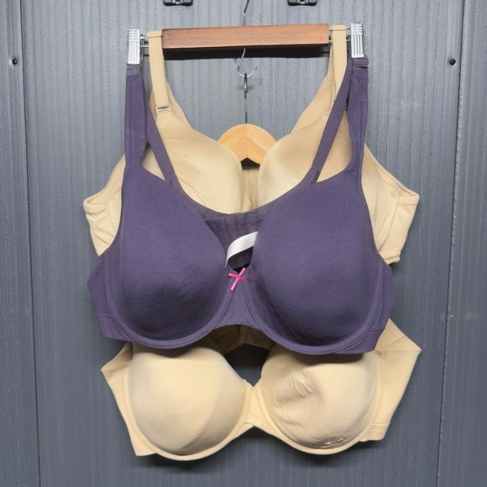 Cacique 3 Pack Lightly Lined Full Coverage Underwire Bras 44D Purple Tan 1127996